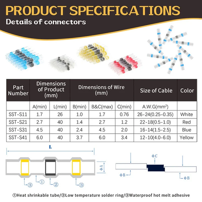 Waterproof Wire Connector Heat Shrinkable Tube Electric Cable Connectors Automotive Terminal Splice Seal Insulation Wholesale