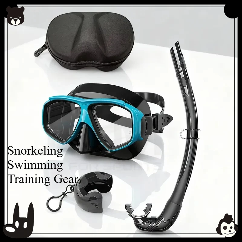 Adult Panoramic Diving Mask Snorkel Set Tempered Glass Professional Scuba & Snorkeling Swimming Training Gear
