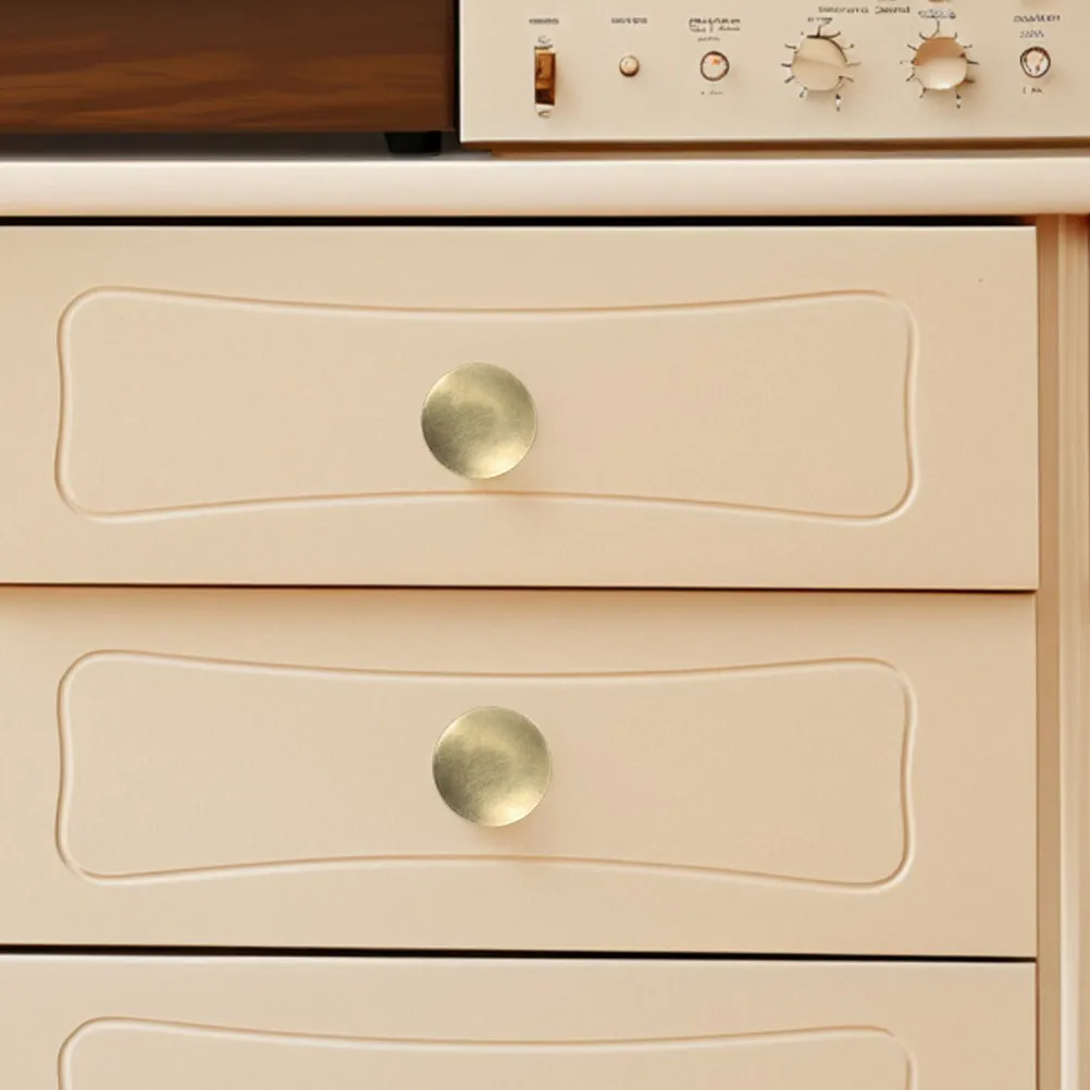 6Pcs Round Cabinet Pull Handles Flat Head Knobs Gold Kitchen Dresser Drawer Wardrobe Vintage Decorative Hardware