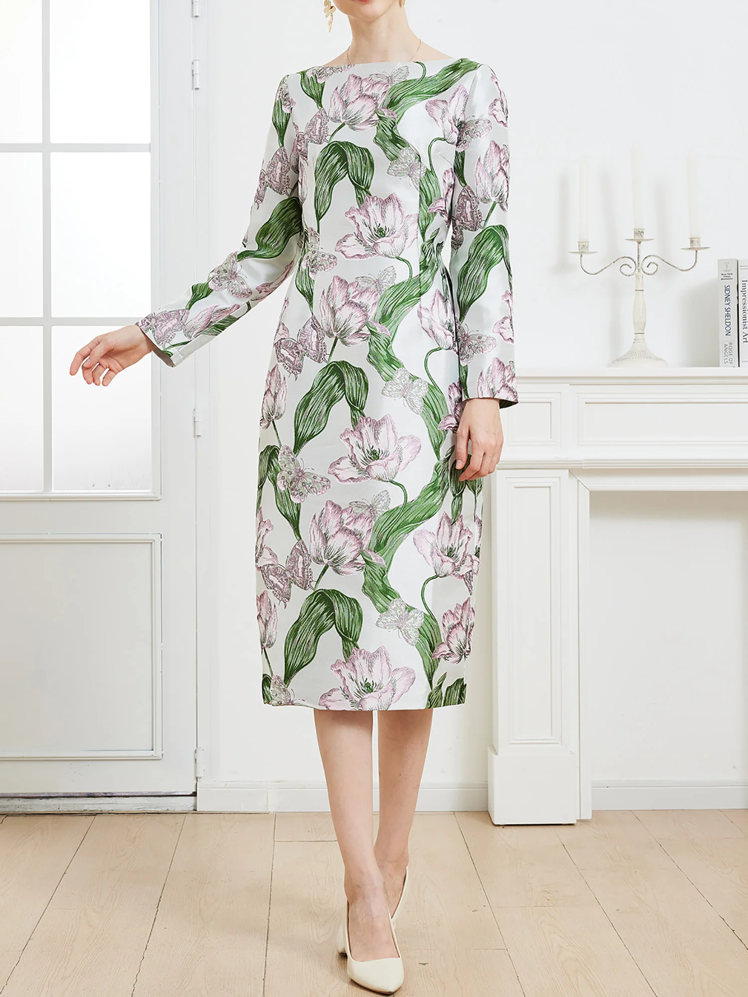 

DEVCHATA женское элегантное жаккардовое платье больших размеров с цветочным принтом, новая тонкая вечерняя одежда, женское осенне-осеннее модное платье