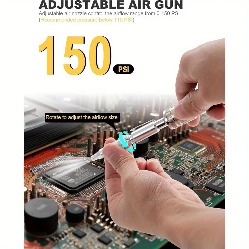 Adjustable Pocket Air Blow Gun Industrial Style "M" 1/4 Inches Quick Plug 150 PSI Max Portable Air Blower Pen for Dust Cleaning