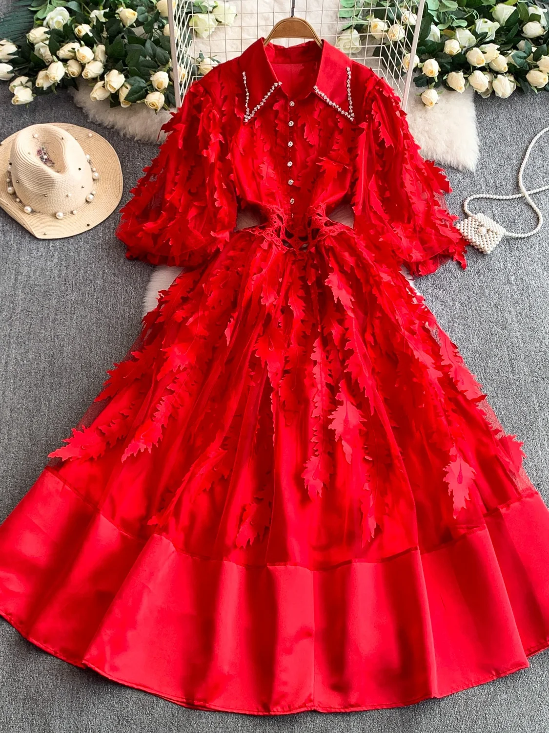 تنورة Ele Lace Sve Dr للسيدات بخصر عالٍ على شكل حرف a مطرزة ثقيلة على شكل شجرة كرمة فانوس Sve Dr Sophistied Sle