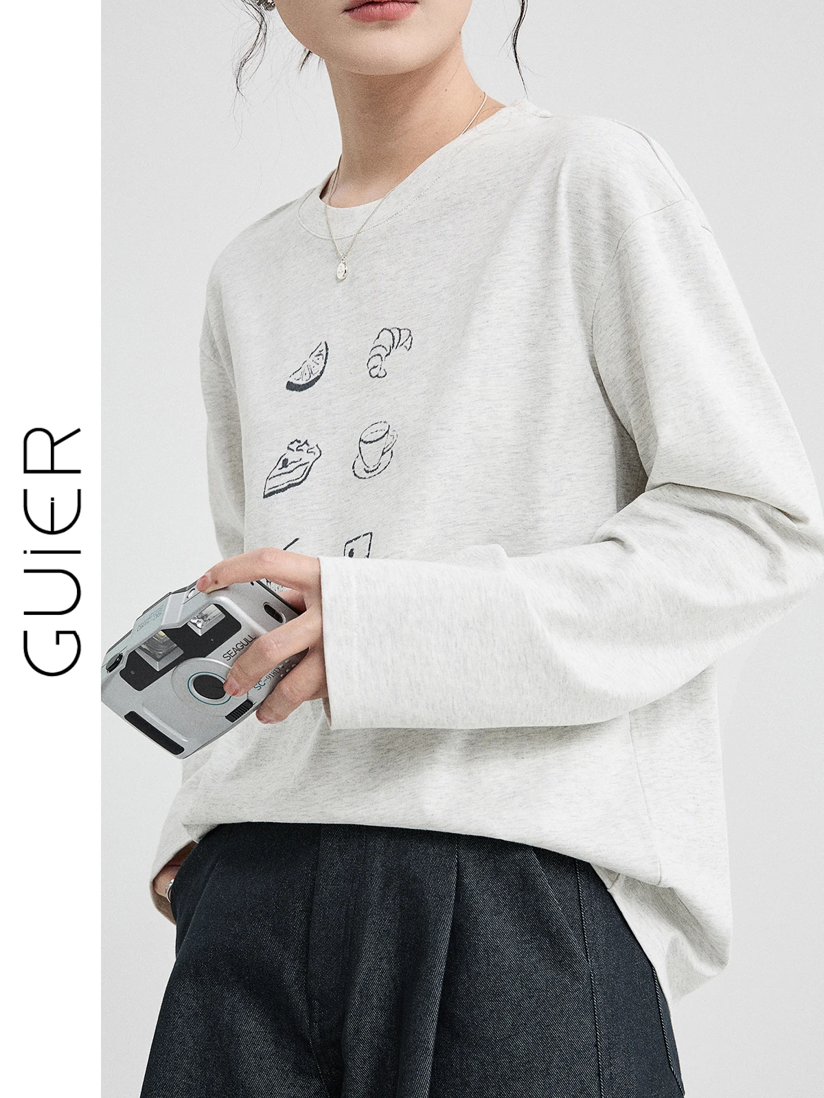 

Casual Loose Long Sve round Ne T-irt Women's Spring New Sle Age-Defng Printed Top Comfortable Faionable irt