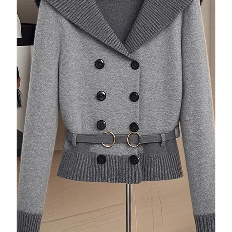 Autumn  Winter Knitwear Cardigan Sweater Women\'s Outer Wear 2025 New Lapel Loose Double-breasted Slimming Chic Sweater Coat Top