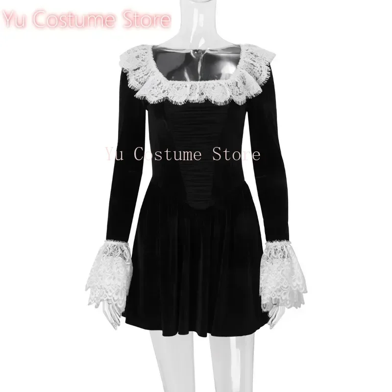 

TownlikeLace Patchwork Velvet Waist Wrap A-line Pleated DressWomen Mini Autumn WinterDress NightclubSexy PartyDresses Yu Costume