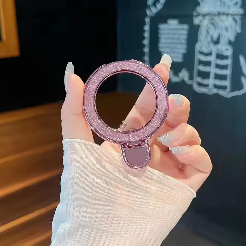 Shiny Diamond Phone Ring Holder with Round Mirror Kickstand Universal for iPhone Samsung Xiaomi Mobile Phone Grip Stand view 5