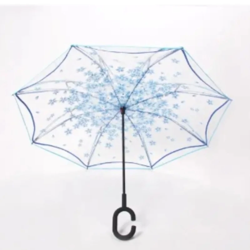 

‌Reverse Windproof Umbrella Double Layer Compact for Car Auto Strong Frame C-Handle Manual Open Portable Travel Use