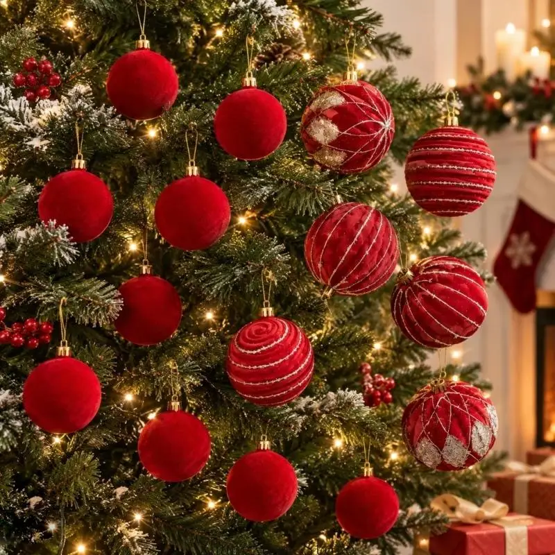 Weihnachts-Hängekugel-Set mit einfarbigen und gemusterten Oberflächen, 3 x – Detail 2