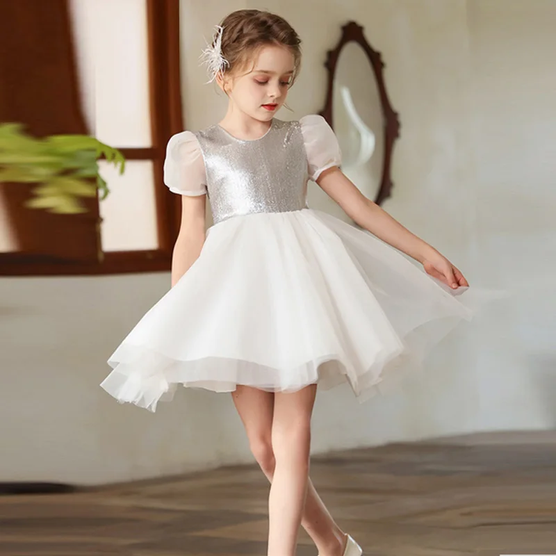 Girls Mesh Dress Princess Lace Elegant Gown Big Children Wedding Party Vestidos Casual Costume Teenager Birthday Fashion Clothes