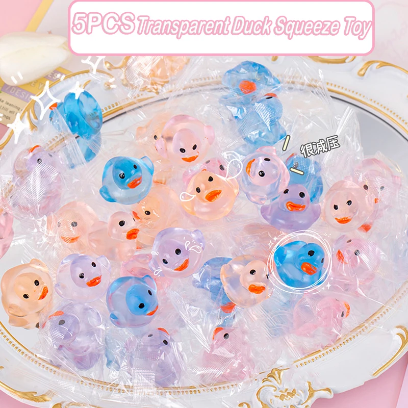 5pcs/bag Fidget Transparent Duckling Squeeze Stress Relief Toys Creative Mini Crystal Duck Cute Cartoon Decompression Toys