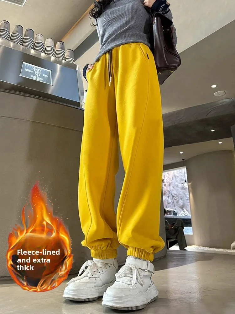 ارتفاع الخصر Fce اصطف Thiened فضفاض Sweatpants المرأة الخريف الشتاء Faion تنوعا عالية الخصر المرقعة طويلة P...