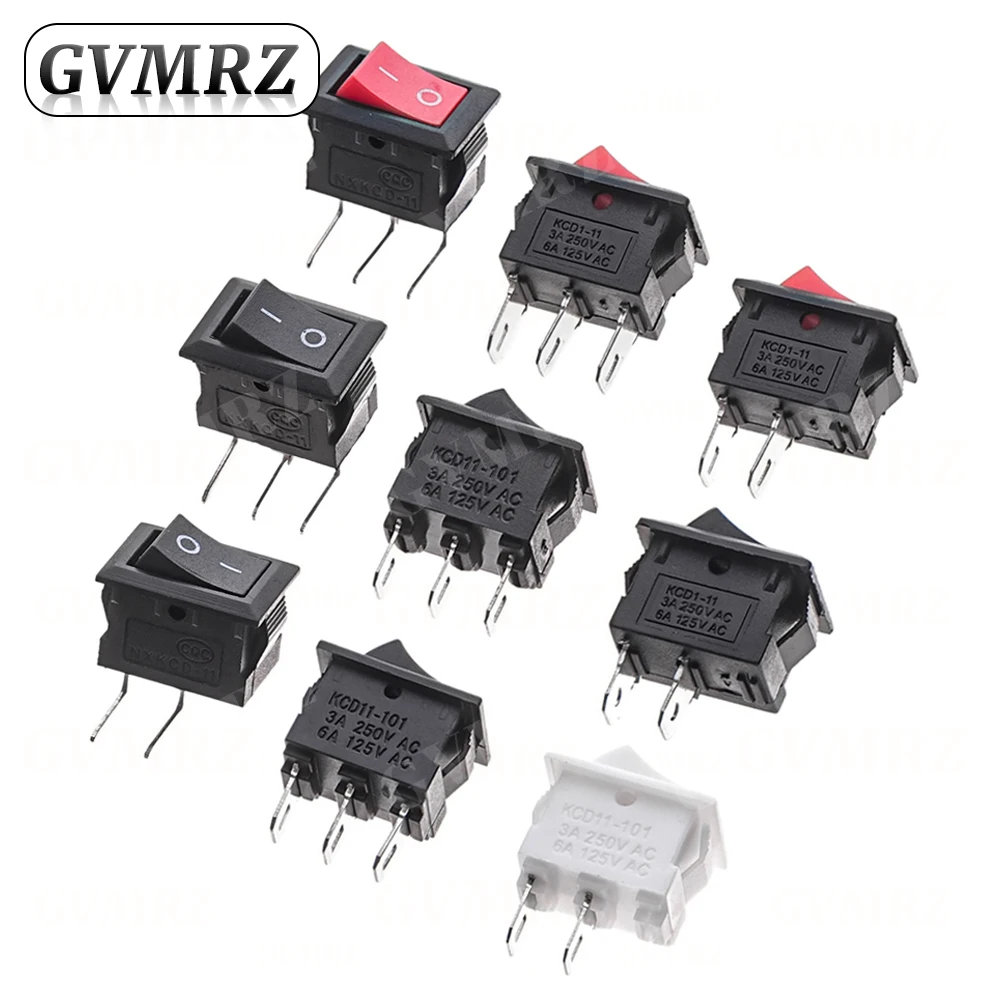 10PCS KCD11 Rocker Switch 10*15mm Mini Push Button Switch ON-OFF / ON-OFF-ON 2 Pins / 3 Pins 3A 250VAC / 6A 125VAC 10x15mm