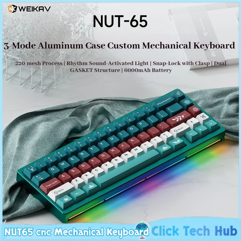 WEIKAV NUT65 CNC Mechanical Keyboard Thri-Mode Customized Aluminum Lump Gasket Kit Pickup Light Bar Office Esports Games Special