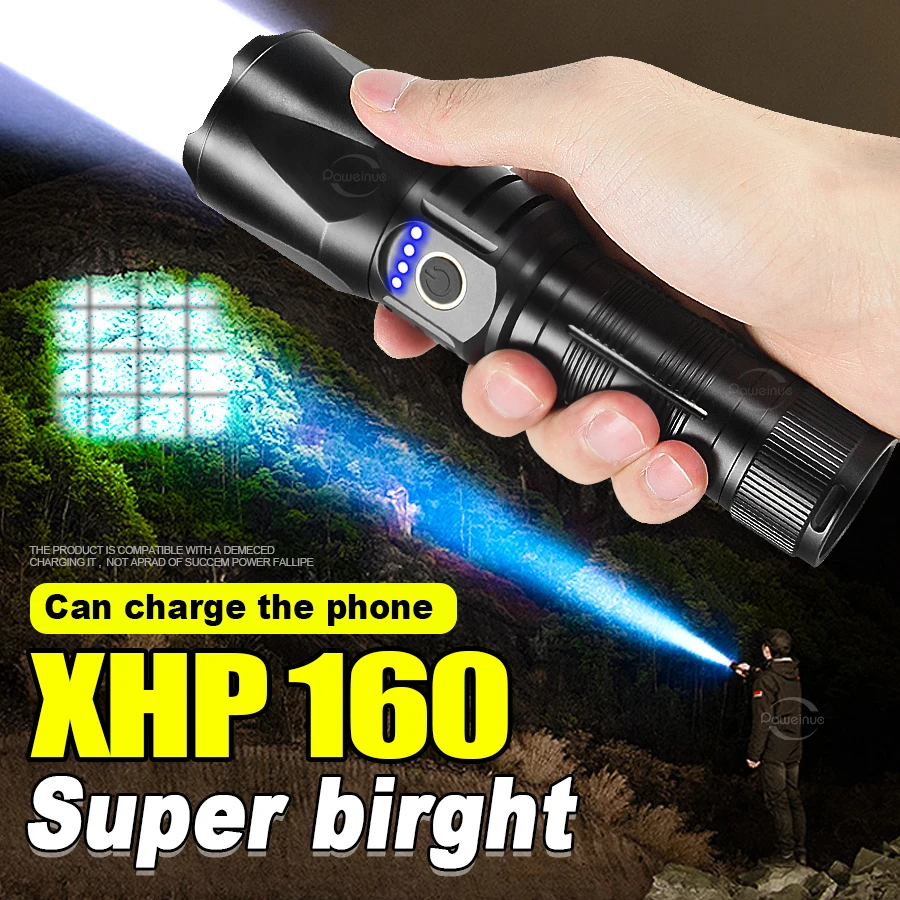 

2025 XHP160 Most Powerful LED Flashlight USB Rechargeable Lamp 26650 Ultra Powerful Flashlight Tactical Lantern Camping Torch