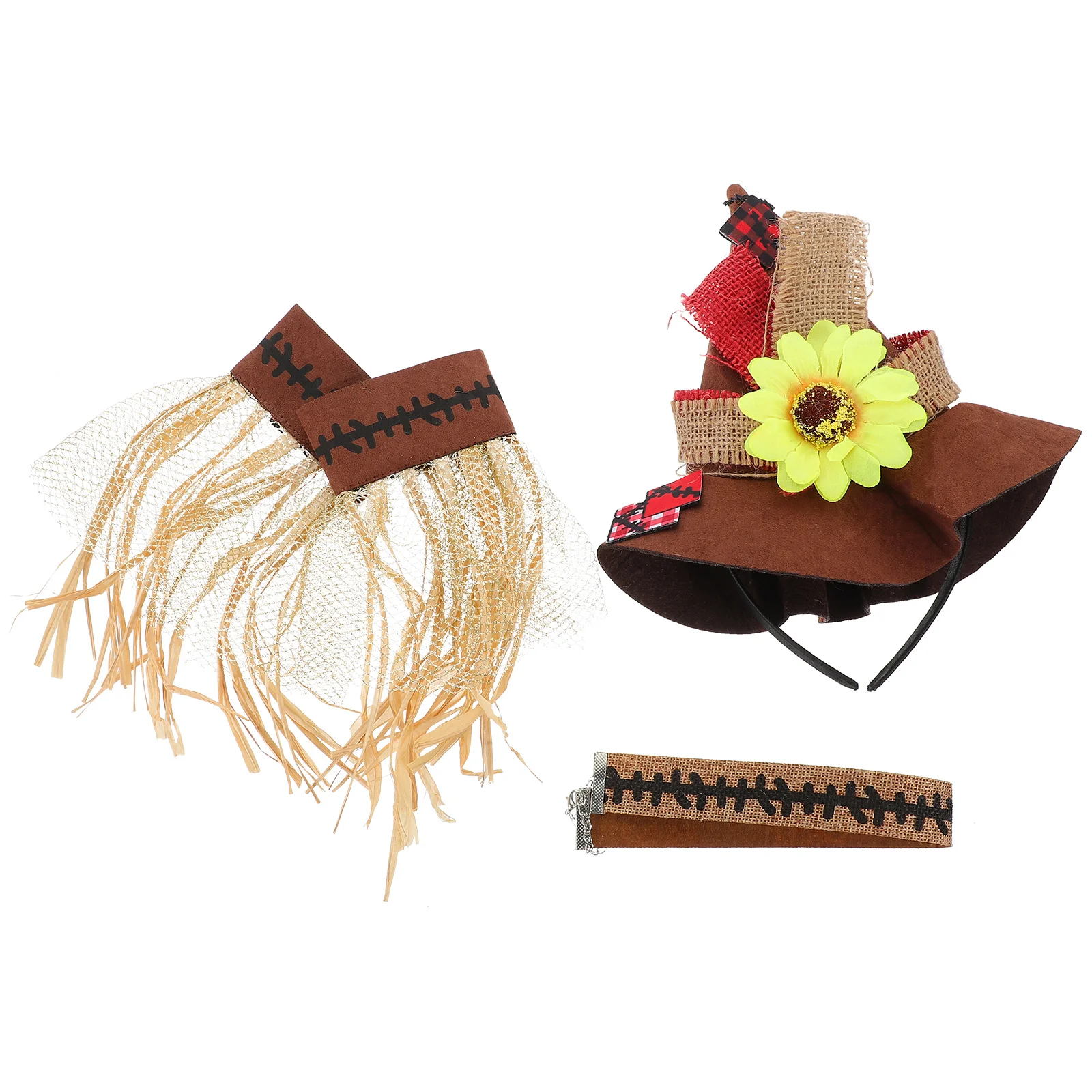 

4Pcs Halloween Costume Cosplay Straw Hat Wristband Necklace Accessories Adult Party Festival Carnival Adornment