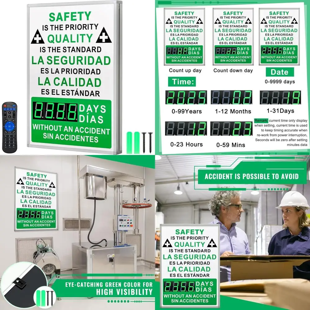 Safety Scoreboard 28x20 with Remote - Days Without Accidents Achievable (Bilingual)