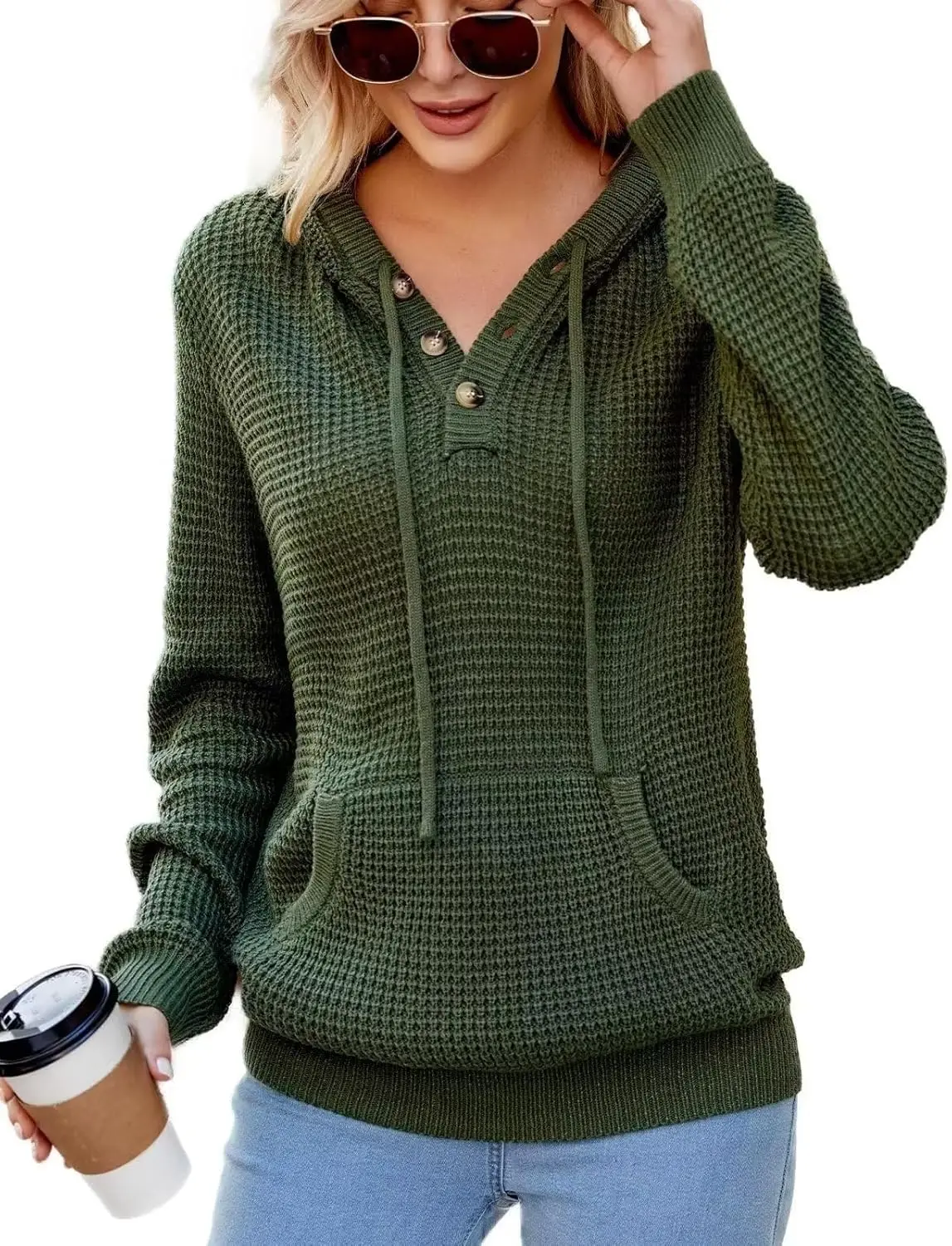 

ZENFLEX 2024 Fall Womens Oversized Hoodies Knit V Neck Sweaters Fashion Casual Pullover Tops