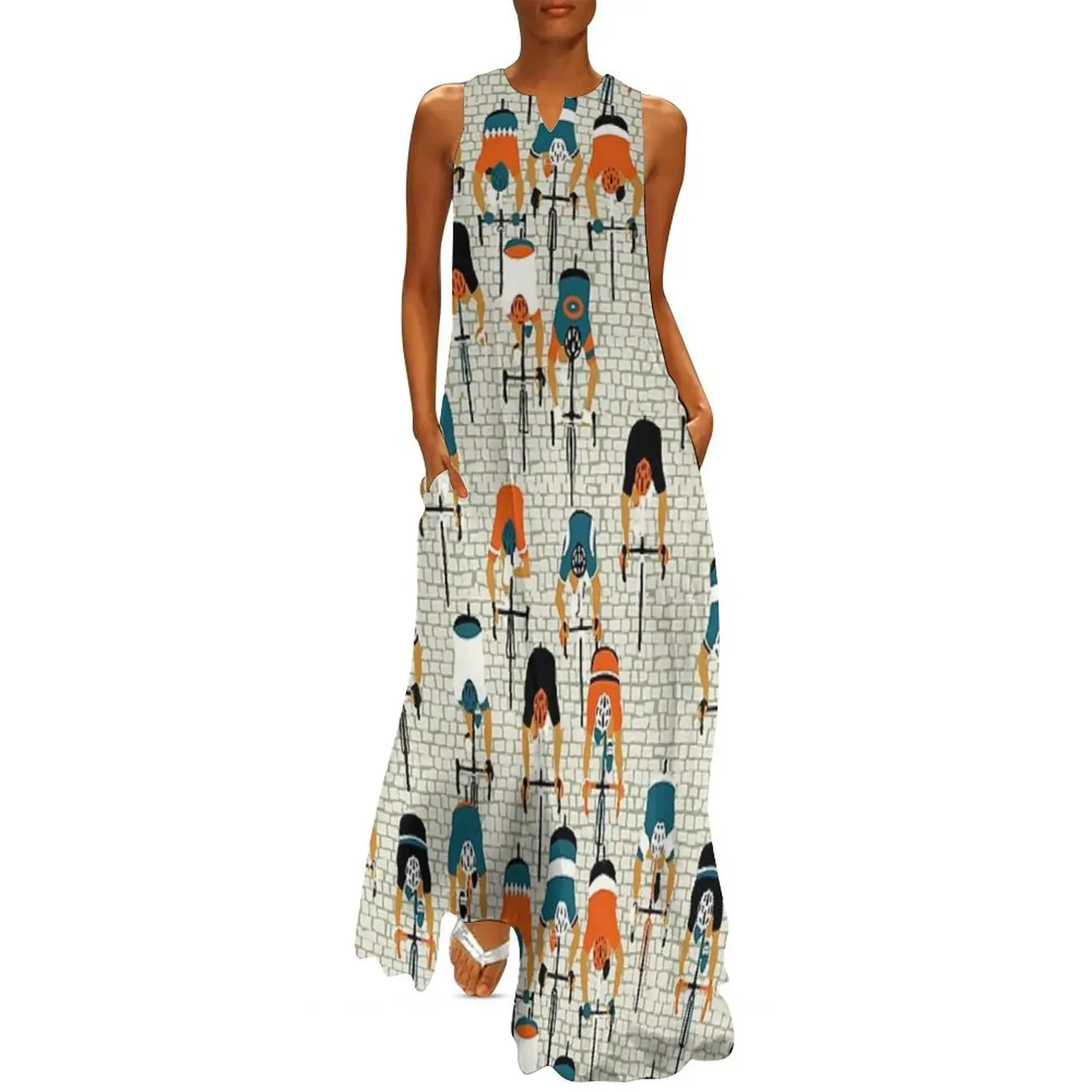 

Cyclists On Tiles Road Long Dress summer outfits for women 2025 bandage dress Woman clothes