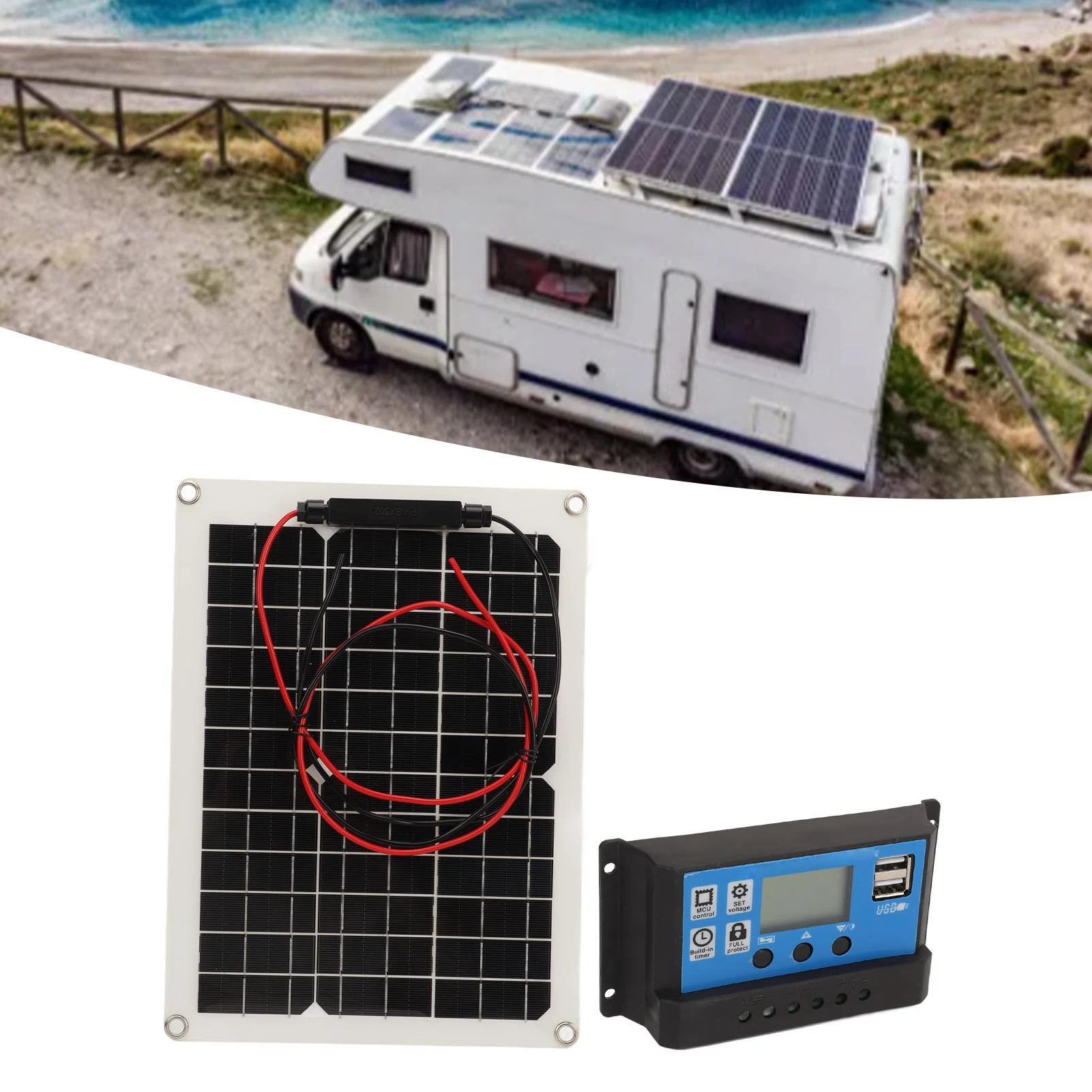 Solarpanel-Set, 15 W, 12 V, 24 V, 50 A, IP67, hocheffizientes Solarpanel und Solarregler für Wohnmobile, 15 W Solarpanel