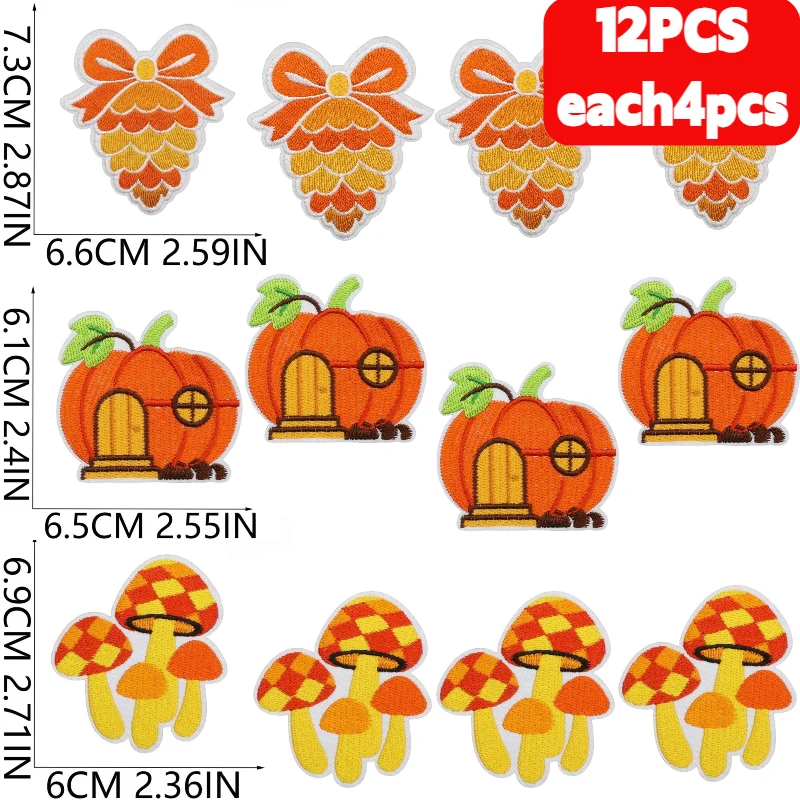 10/12PCS Wholesale Orange Autumn Theme Pumpkin Pickup Truck Fox Mushroom Embroidery Patch Decoration Cloth Ironing Bag/hat/cloth