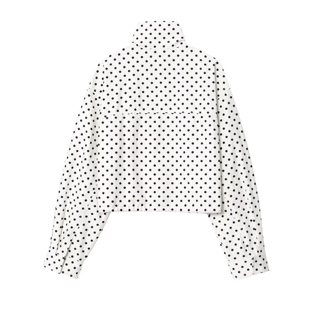 Jaket sifon motif polkadot kerah tegak serbaguna kasual wanita baru dengan celana pendek mini berpinggang tinggi