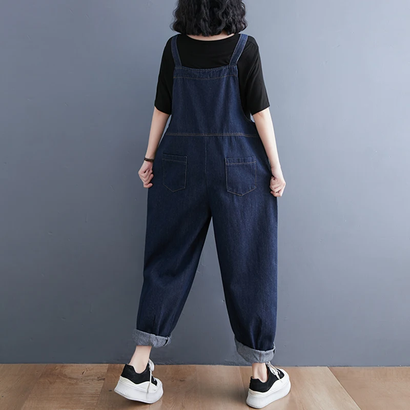 Loose Oversized Mom Jeans Overalls For Women Casual Streetwear Wide Leg Denim Jumpsuit Vintage Strap Dungarees Baggy Cargo Pants