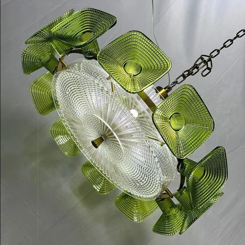 Lustre luzes de vidro verde para hotel sala estar francês moderno estilo pastoral pingente lustre lâmpada artística interior luminária