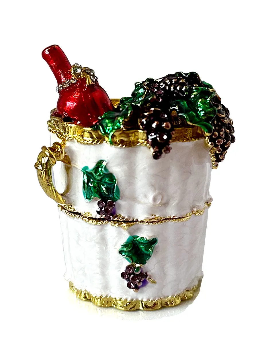 ヒンジ付きカーニバルワインバレル装身具ボックス、手描きのジュエリーボックスボックス、ジュエリーリングホルダー、感謝祭の装飾、粘着性