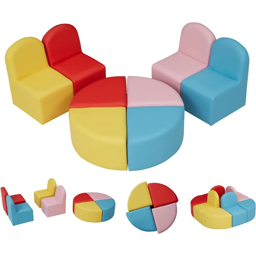 Ensemble de sièges flexibles modulaires pour enfants, canapé pour enfants, tabouret souple, chaise en cuir de dessin animé pour les tout-petits, mousse souple, jeu, 8 pièces