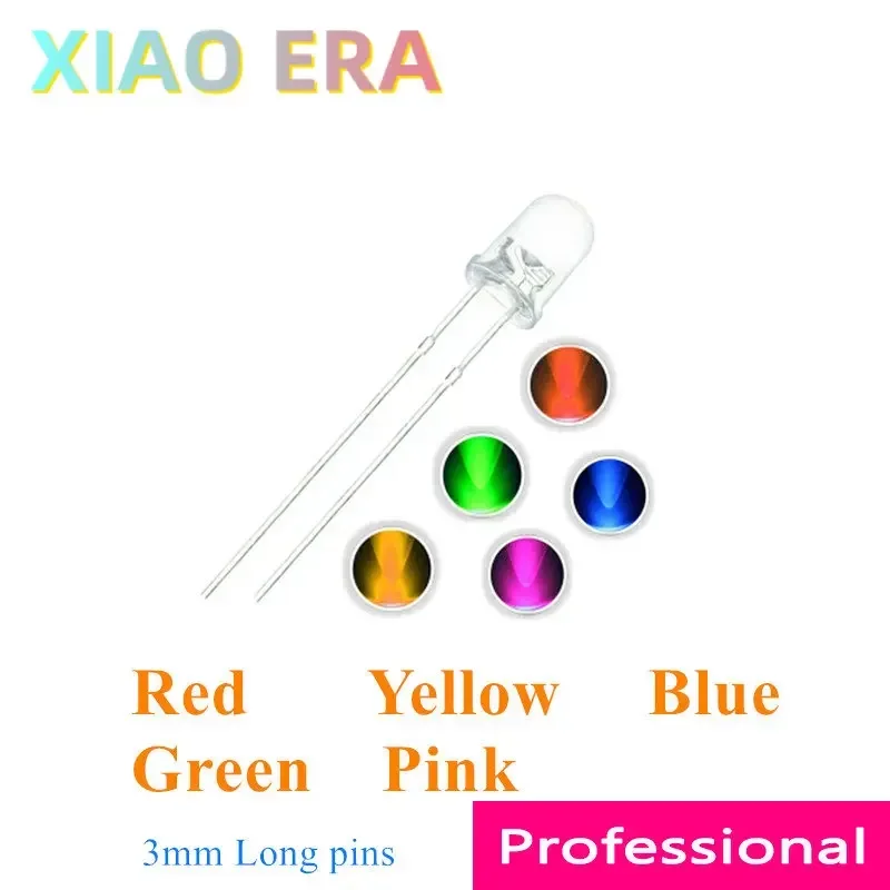 3mm 1000PCS Red Yellow Blue Green Pink Round head F3 LED Transparent Long pins 25-27mm Chinese high quality