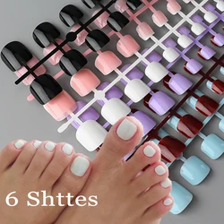 100/120/144pcs Fake Toenail Solid Color Short Square French Fake Toenails Full Cover Press on Feet Nail Art Tips for Girls Women