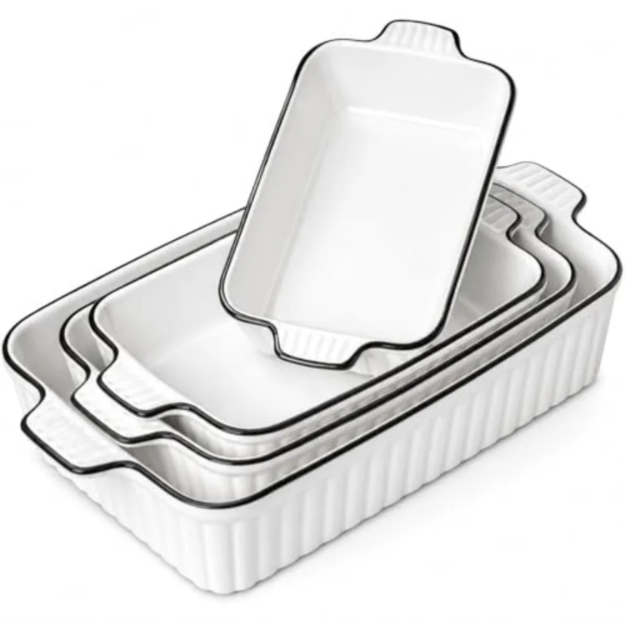 

Ceramic Bakeware Set of 4, Deep Rectangular Casserole Dishes for Oven to Table, Non-Stick Lasagna Pans with Handles, Stackable