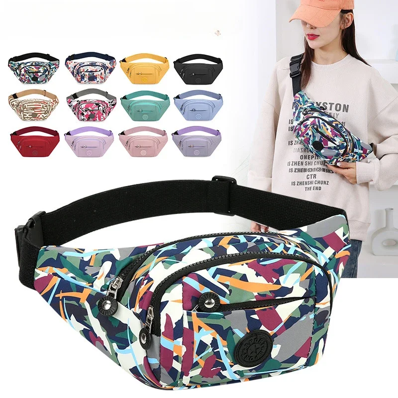 New Outdoor Sports Breast Bag Fashion Flower Pattern Waist Bag Waterproof Multi-Pocket Chest Bag Nylon Large Capacity Fanny Pack