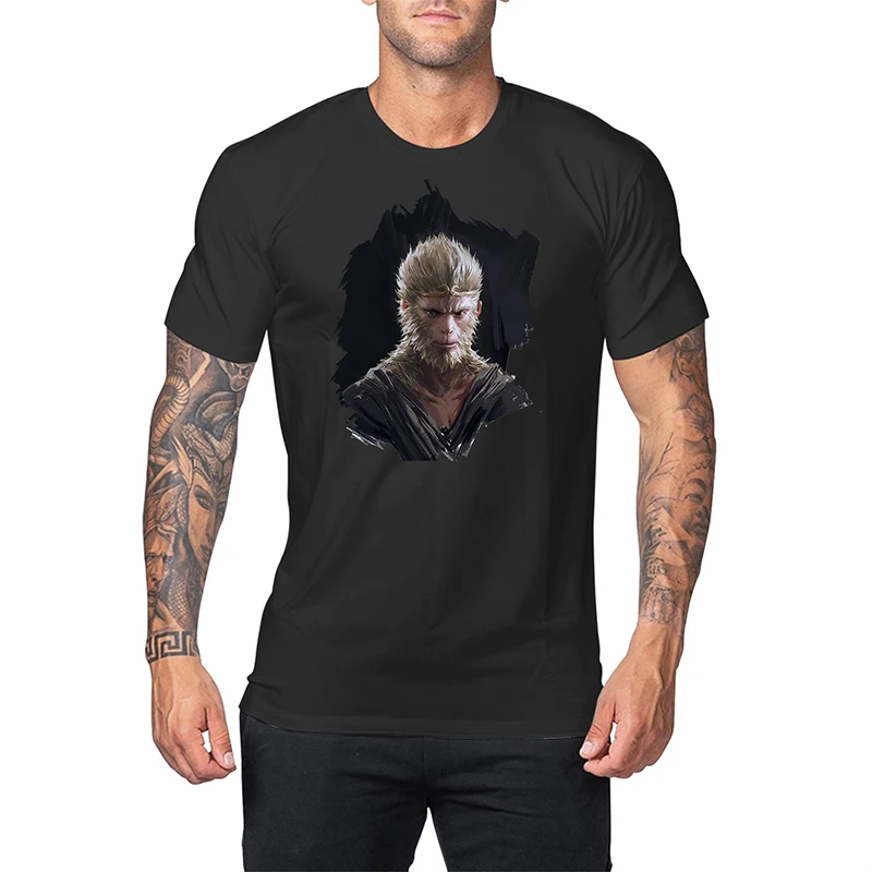 

Game Black Myth Wukong Cosplay T Shirt Black Solid Color Polyester Men Printed Tracksuit Summer Wukong Tops Party Tees Shirt