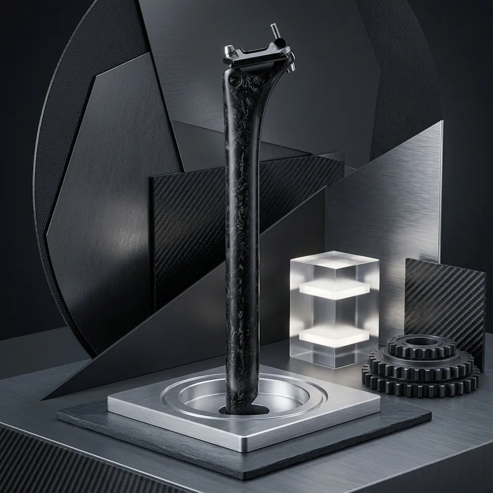 Ultraleichte Carbon-Sattelstütze für Fahrräder, 20 mm, mit versetztem Design, Titanschrauben, glatter Innenrohrstruktur, kompatibel mit Carbon-Schienen. – Detail 8