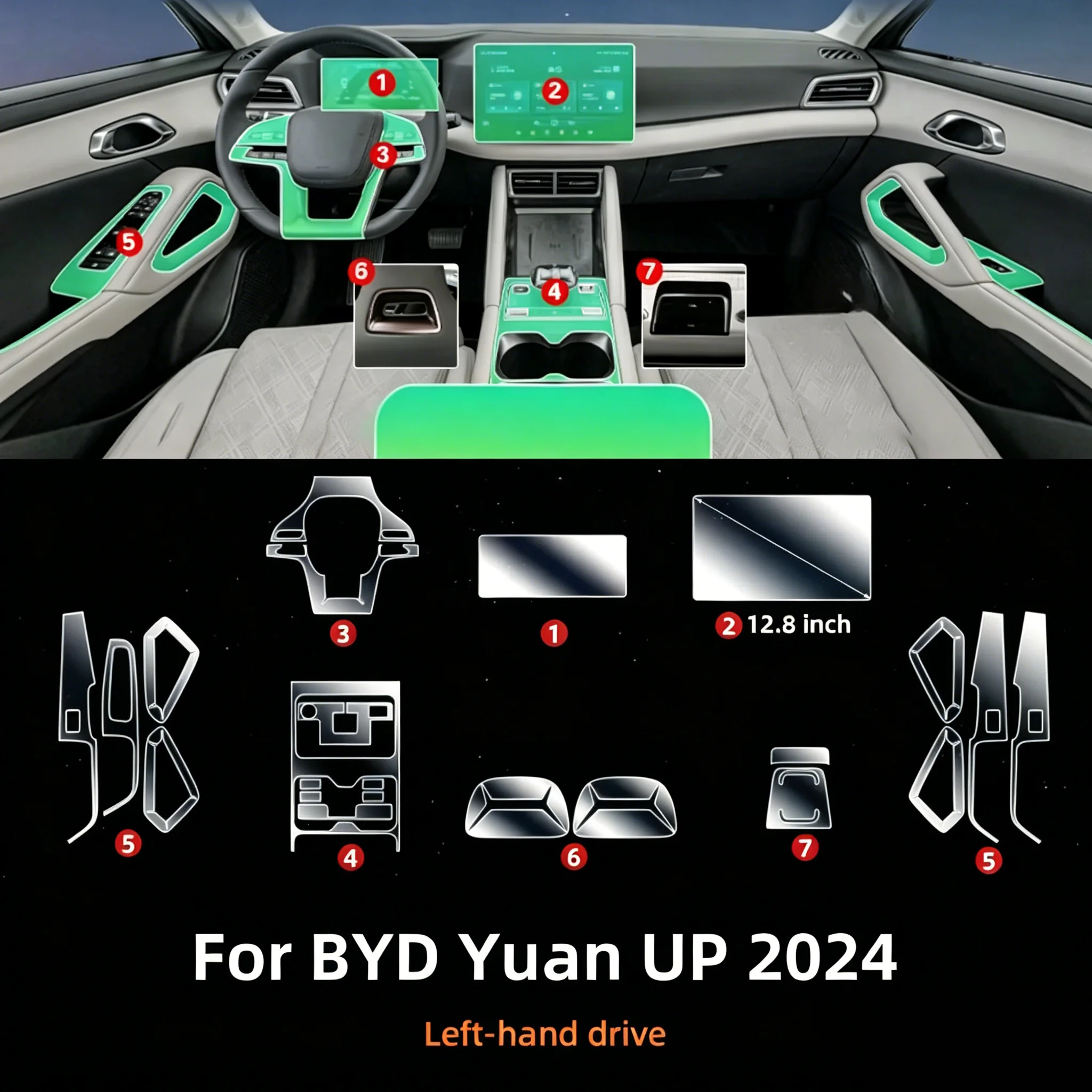 For BYD YUAN UP ATTO 2 2024 Center Console Transparent TPU Protective Film TPU Interior Screen Protector PPF Scratch Resistant