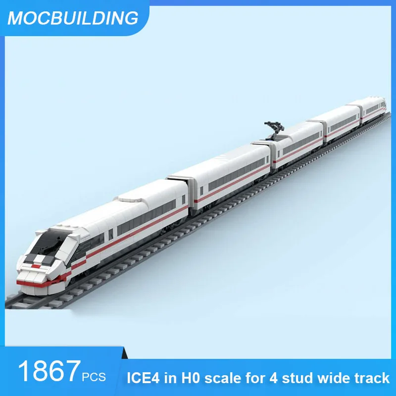 MOC Building Blocks ICE4 in H0 Scale for 4 Stud Wide Track High Speed Intercity Express Train Assemble Bricks Toys Gifts 1867PCS