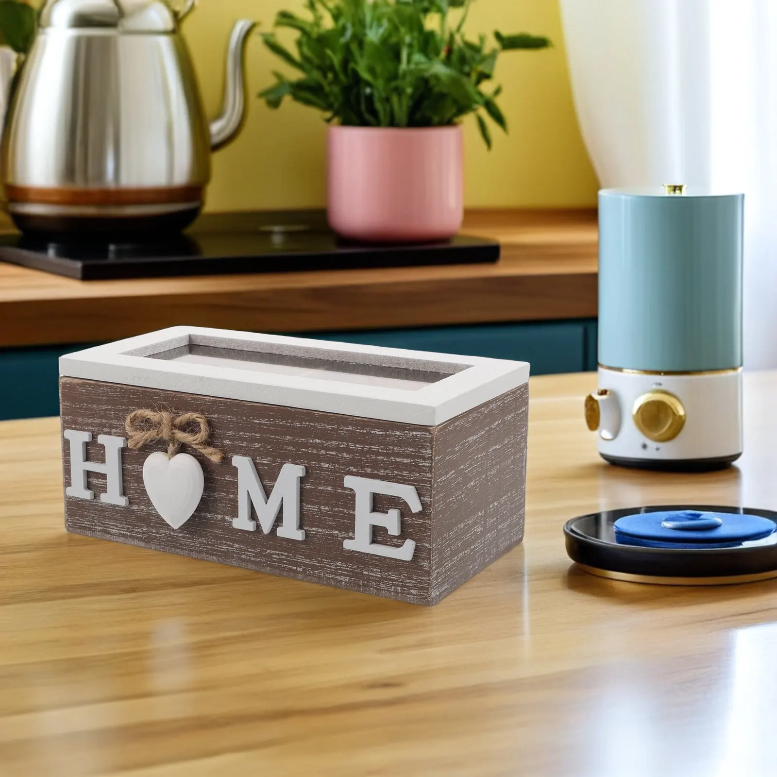 

Wooden Vintage Tea Box Organizer Distressed Retro Jewelry Storage Divided Compartments Rustic Home Kitchen Office