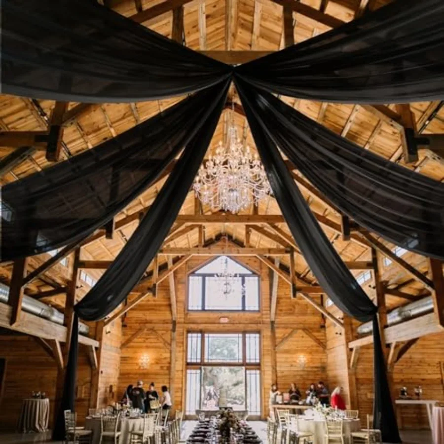 

Wedding arch draping fabric: 4-panel black sheer voile chiffon ceiling drapes, 5ftx30ft, lightweight swag decor for party cerem