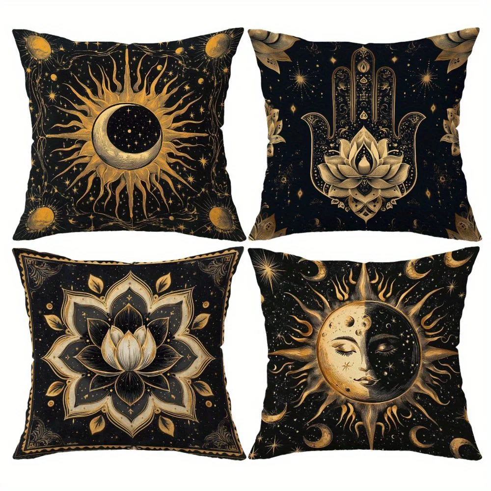 Cosmic Print Decorative Cushions Sun Moon Hamsa Lotus Polyester pillowcase, sofa decorative cushion cov Headboard Pillow