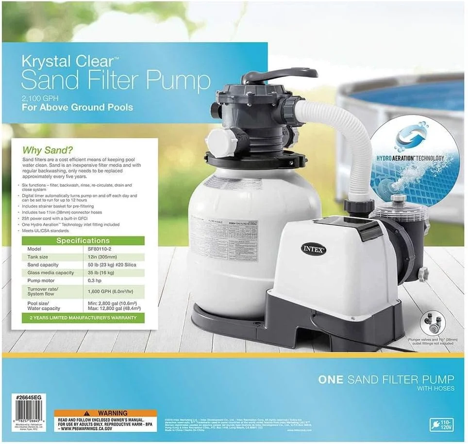 Krystal Clear Sand Filter Pump for Above Ground Pools: 2100 GPH Pump Flow Rate