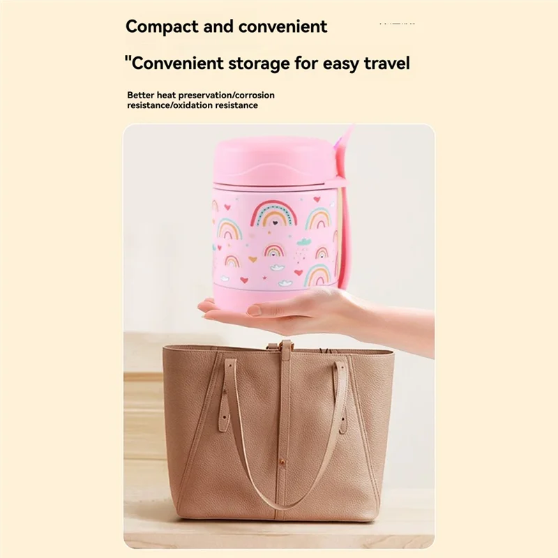 

Изолированная чашка для супа из нержавеющей стали с ложкой. Элегантный контейнер для горячей еды. Термос с широким горлышком для обеда для детей, рождественское использование.