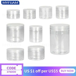 5Pcs Clear Refillable Bottle Jar Lid Empty Cosmetic Container Makeup Travel Cearm Bottle Jars 30/40/50/60/80ml 100ml 120ml 200ml