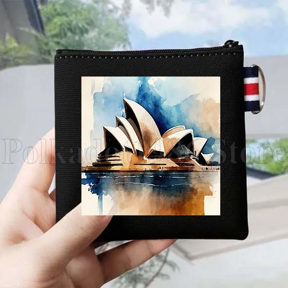 กระเป๋าใส่เหรียญผ้าแคนวาสลายธงชาติออสเตรเลีย ซิดนีย์ ออคแลนด์ พร้อมลายโคอาล่า ของที่ระลึกสำหรับนักเดินทาง กระเป๋าใส่บัตรและกุญแจทรงสี่เหลี่ยมเล็ก