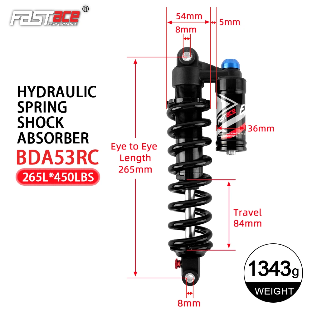 Fastace Downhill Elektrische Fiets 265Mm * 450/550 Lbs Schokdemper Mtb Dh Achterwielophanging Schokdemper Voor Surron Fietsen
