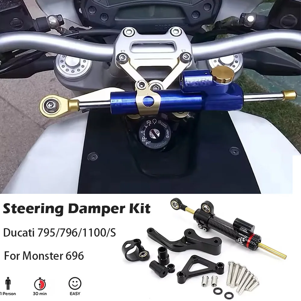 

For Ducati Monster 696 795 796 1100/S 2008-up Motorcycle High quality carbon fiber CNC Steering Damper Stabilizer Full Bracket