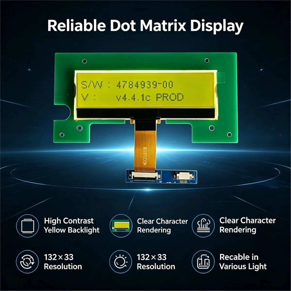 COG LCD Module, 3.9-in 132x33 Dot-Matrix LCD Display EMCP4.1/EMCP4.2 Display Screen M282-06, HCG13233-08, Voltage, 3.0V