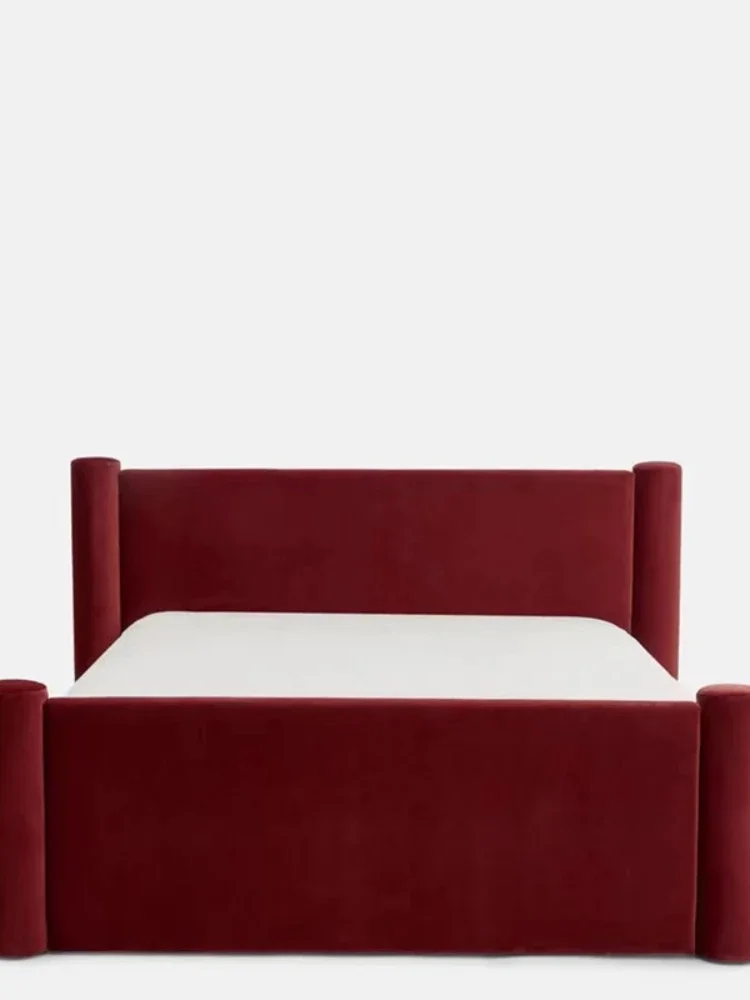 Geometric Bed 1.8 M Velvet Fabric Bed Wine Red Bed Marriage Bed