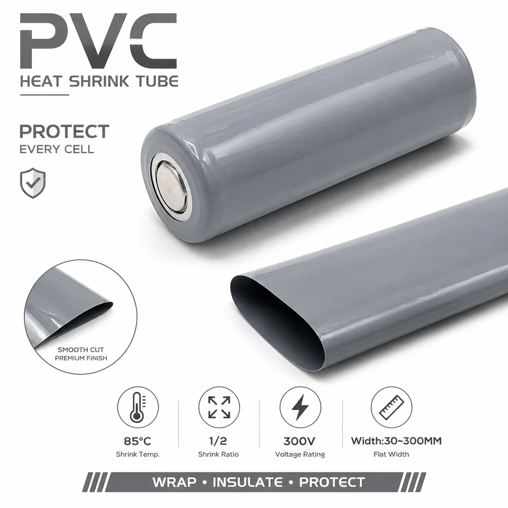 Gray 18650 Heat Shrink Tubing 2/5/10M PVC Insulation Wrap 30-300mm Battery Pack Sleeve Lithium Ion Case Cable Wire Cover