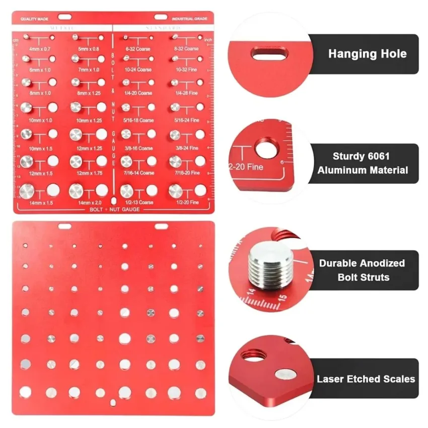 Nut and Bolt Thread Gauge Lightweight Metric Portable Aluminum Alloy Compact Exquisite Identification Imperial Nut Checker Tools